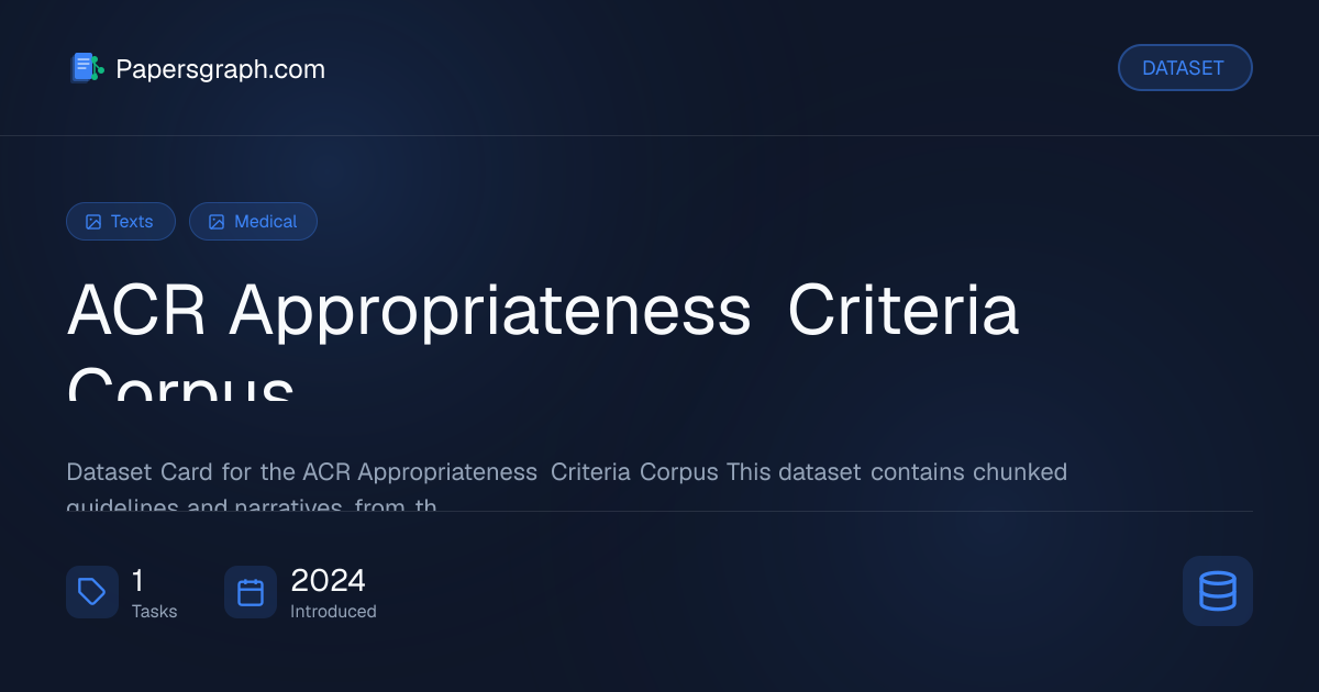 ACR Appropriateness Criteria Corpus Dataset - Papersgraph
