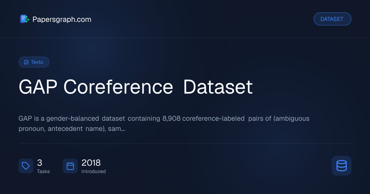GAP Coreference Dataset Dataset - Papersgraph