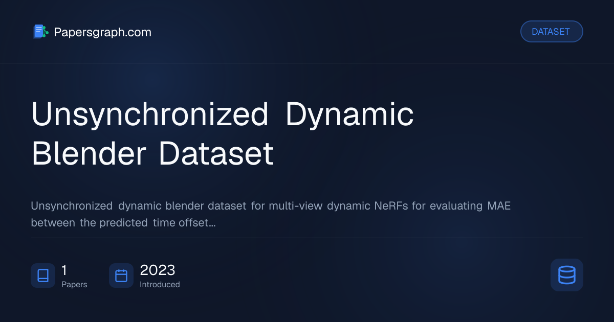 Unsynchronized Dynamic Blender Dataset Dataset - Papersgraph