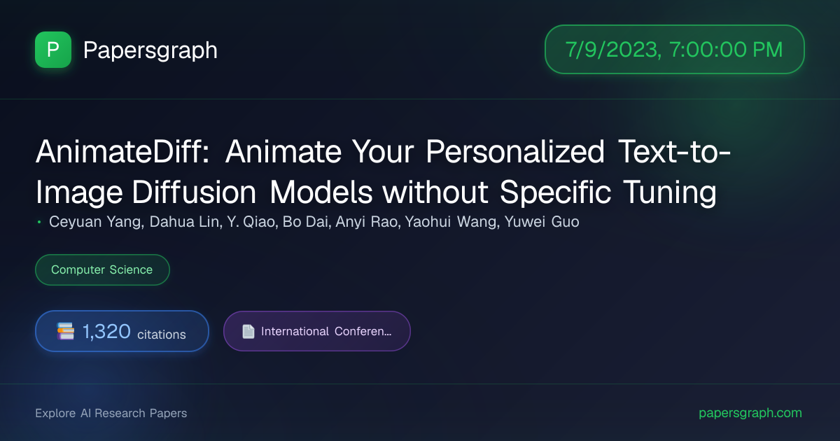 AnimateDiff: An… (2023-07-10T00:00:00.000000Z) - Papersgraph