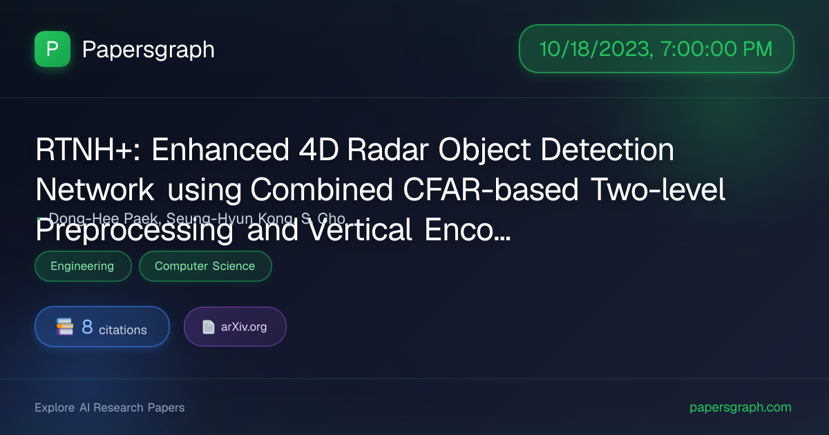 RTNH+: Enhanced… (2023-10-19T00:00:00.000000Z) - Papersgraph