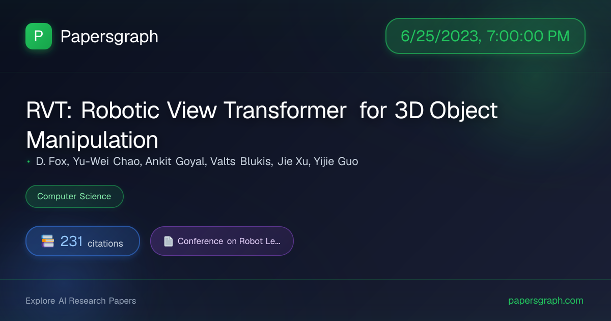 RVT: Robotic Vi… (2023-06-26T00:00:00.000000Z) - Papersgraph