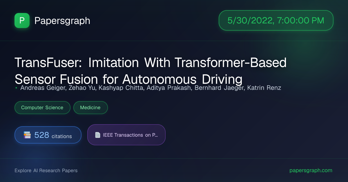 TransFuser: Imi… (2022-05-31T00:00:00.000000Z) - Papersgraph